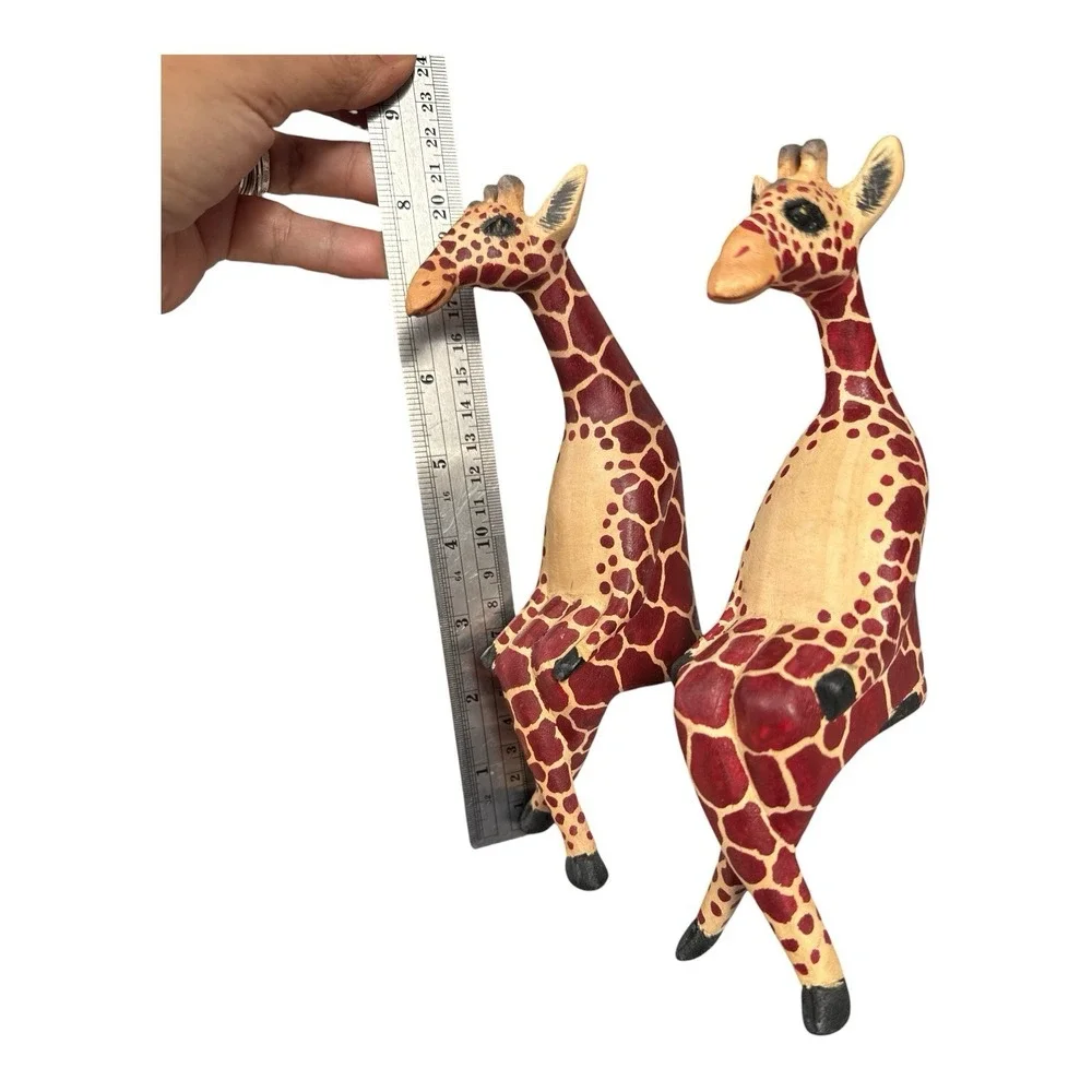2 Hand Carved Wooden Giraffe Shelf Sitter Figurine African Safari Animal Decor